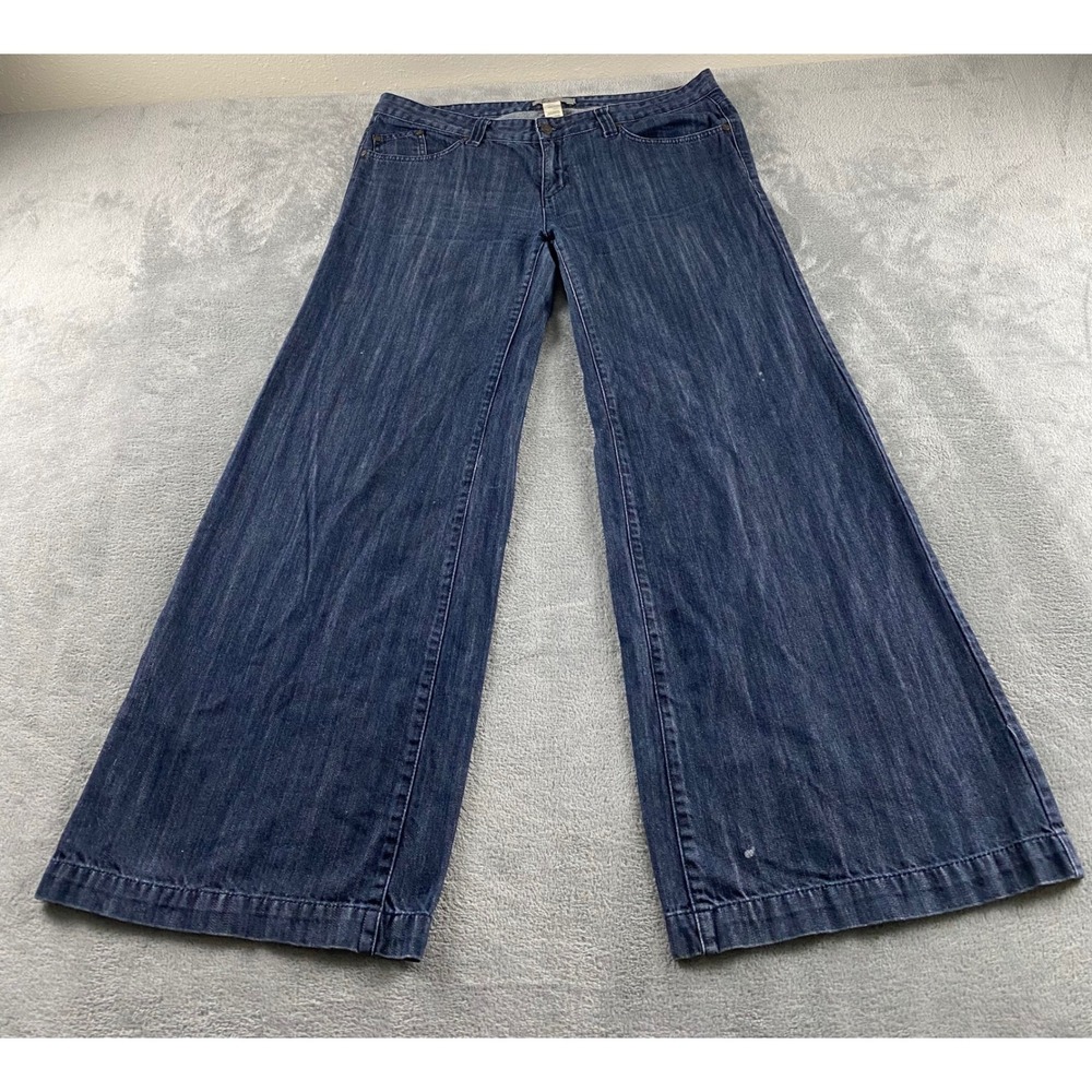 Tex by Max Azria Wide Leg Flare Jeans Dark Wash Blue Denim Size 32 Womens